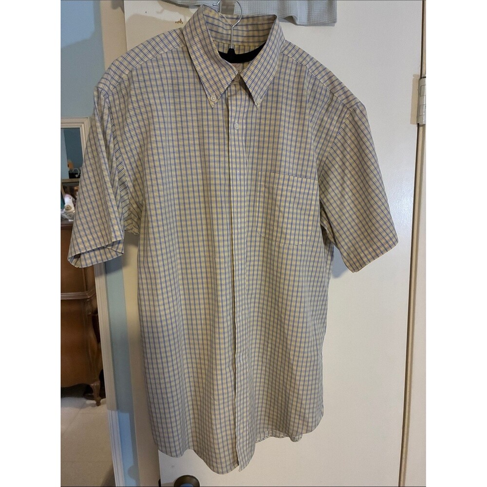 Brooks Brothers Blue & Cream Short-Sleeve Button-Down Plaid Shirt